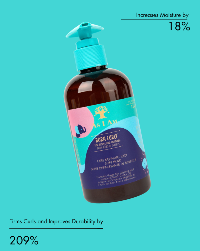 Flacon de produit capillaire avec une pompe bleue sur fond sarcelle