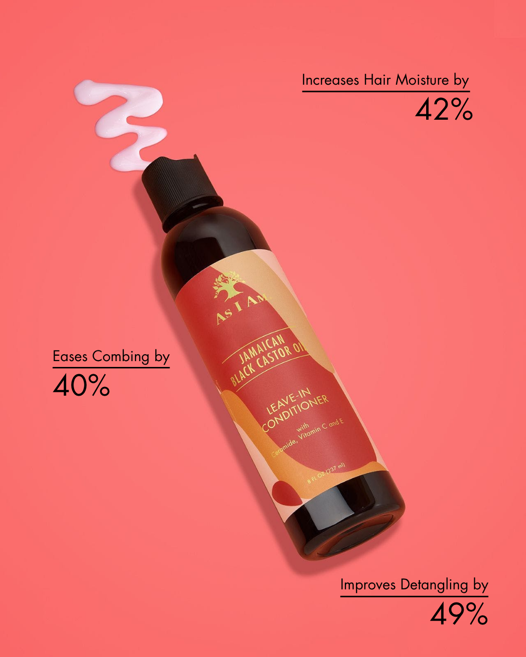 Bouteille de revitalisant sans rinçage avec avantages sur fond rose