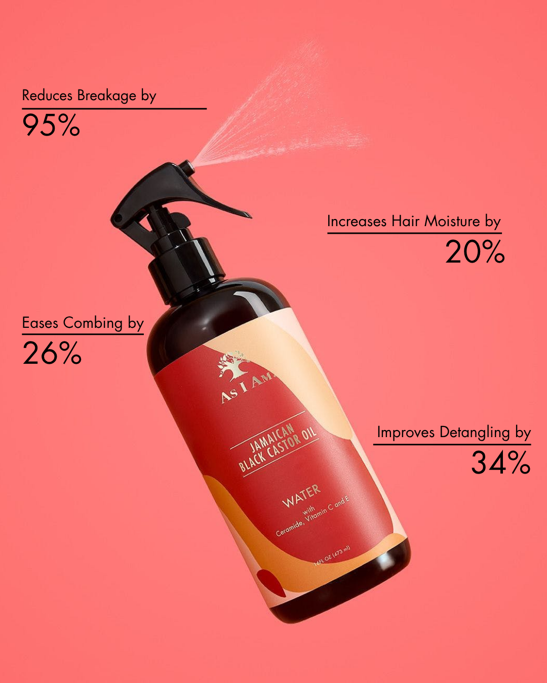 Flacon de produit capillaire avec texte sur fond rose