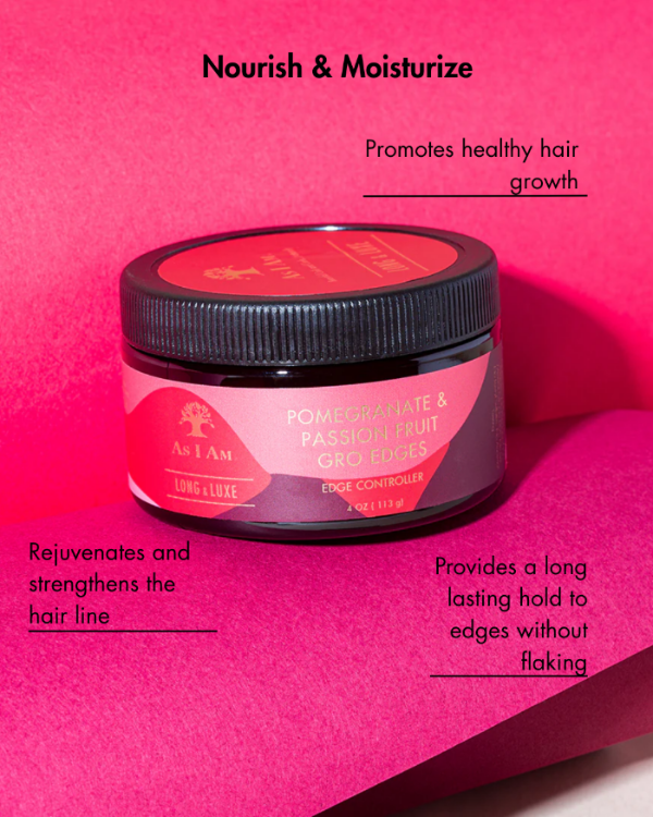Pot de produit capillaire avec texte sur fond rose