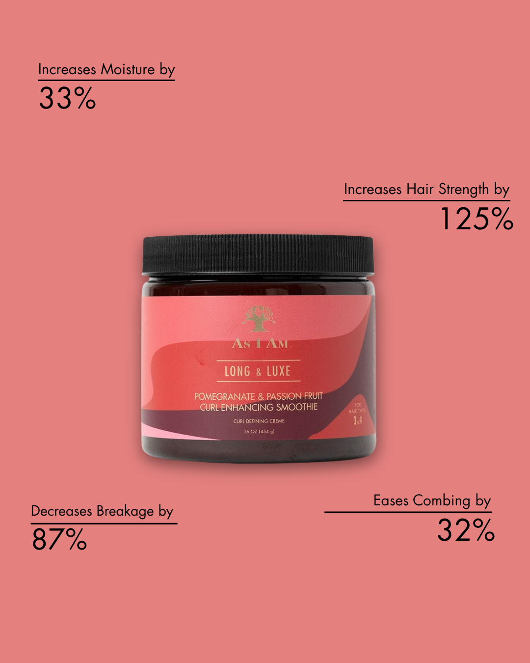 Pot de produit capillaire avec texte sur fond rose