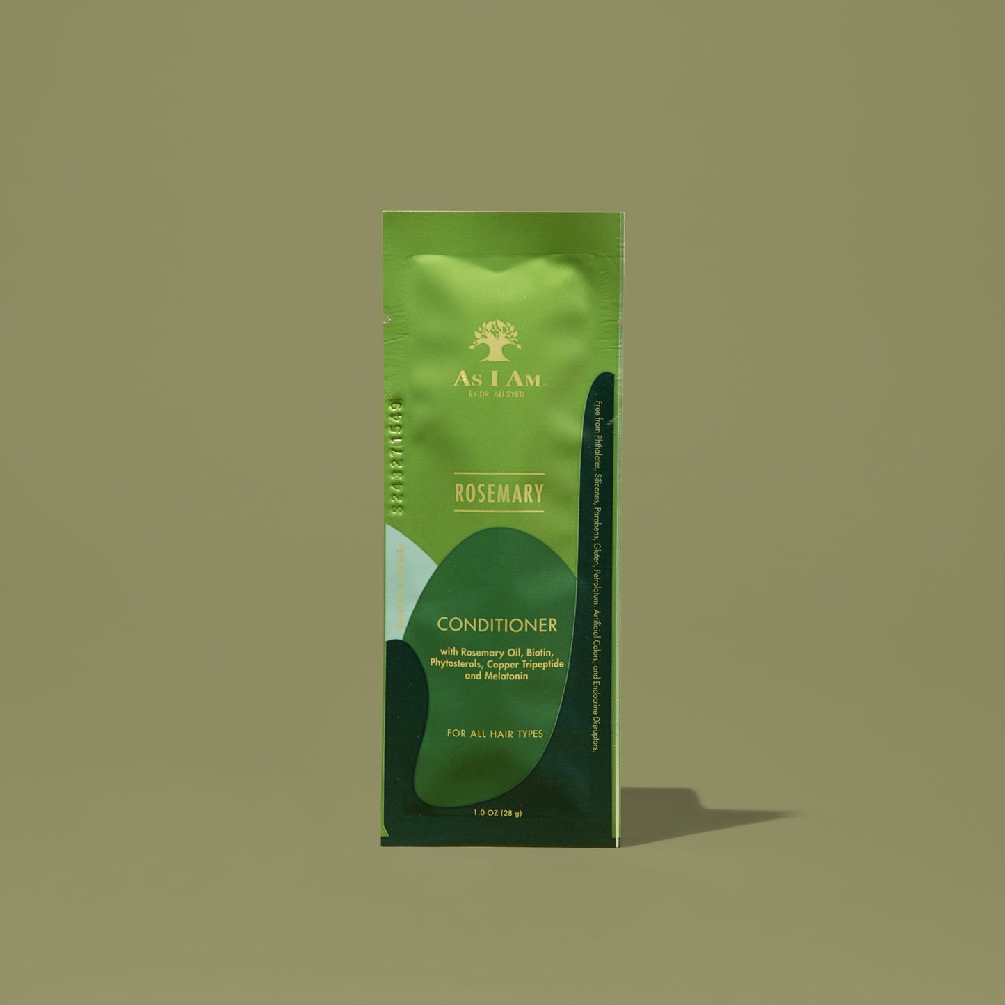 AS I AM Rosemary Conditioner en sachet de 1 oz, à la texture riche et crémeuse, formulé pour hydrater en profondeur, renforcer et démêler les cheveux tout en favorisant leur croissance, en réduisant les cassures et en apaisant le cuir chevelu.