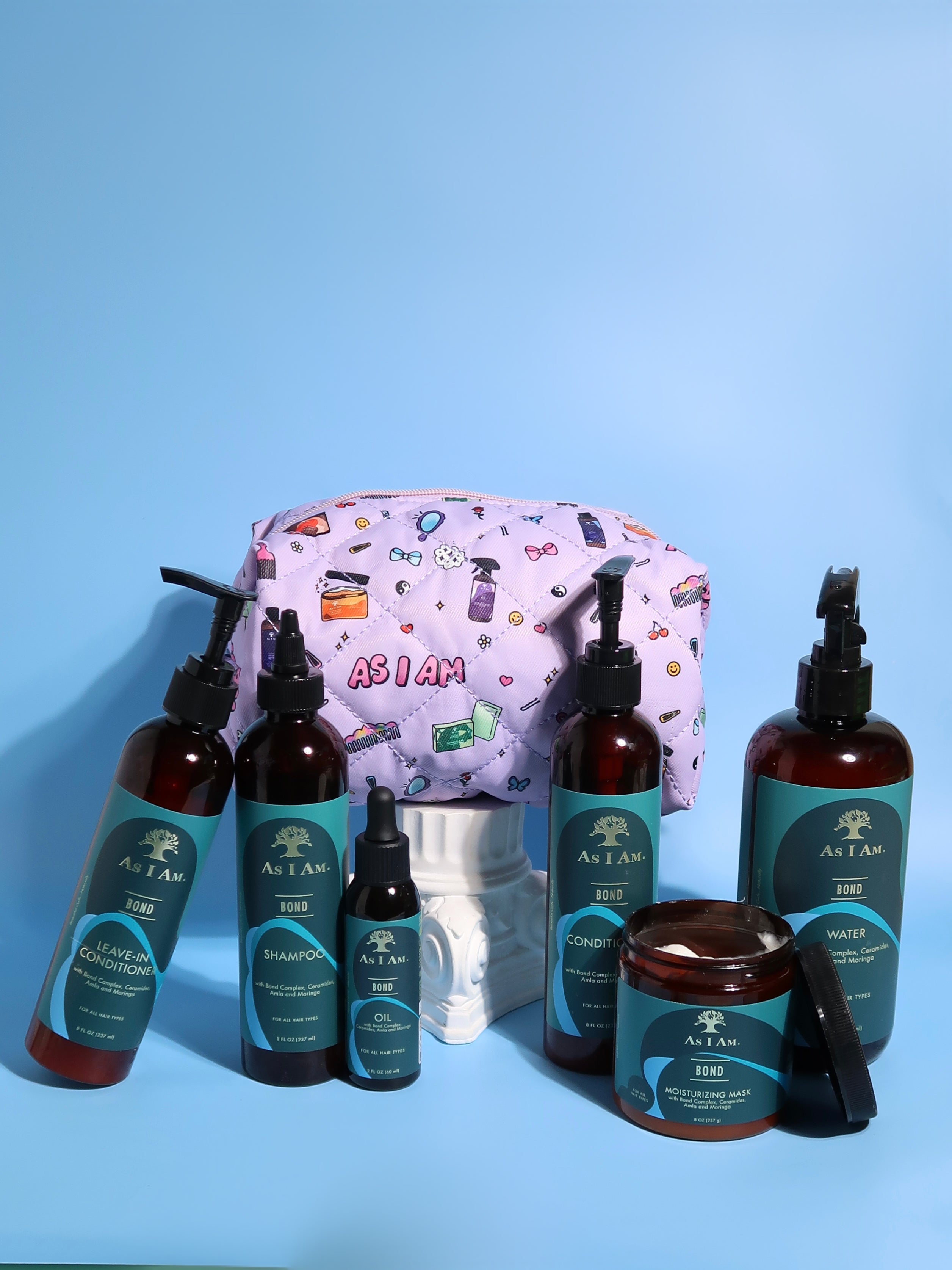 Pochette à cosmétiques de marque As I Am - sac de voyage élégant à fermeture éclair pour ranger les produits de soins capillaires et de beauté essentiels