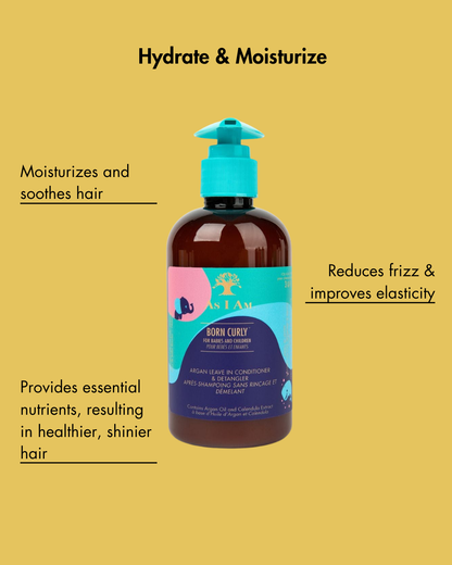 Bouteille de produit capillaire avec texte sur fond jaune