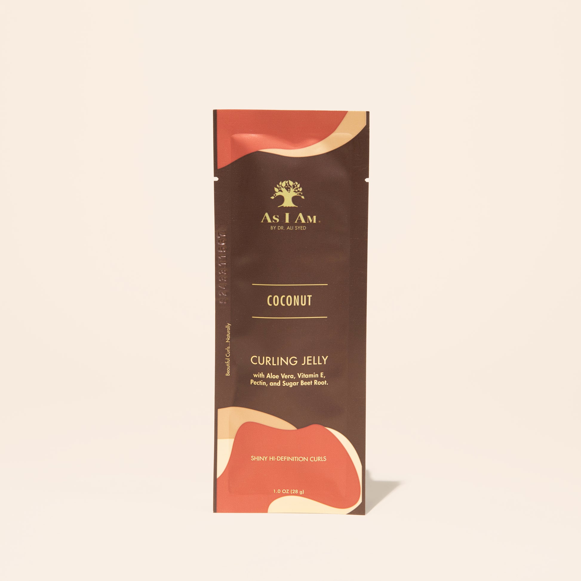 AS I AM Curling Jelly, en sachet de 1 oz, présente une texture claire, semblable à un gel, conçue pour définir les boucles et les spirales, minimiser les frisottis et offrir une tenue durable avec de la brillance et du rebond.