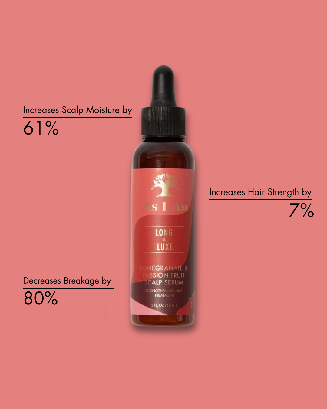 Bouteille de sérum capillaire avec texte sur fond rose