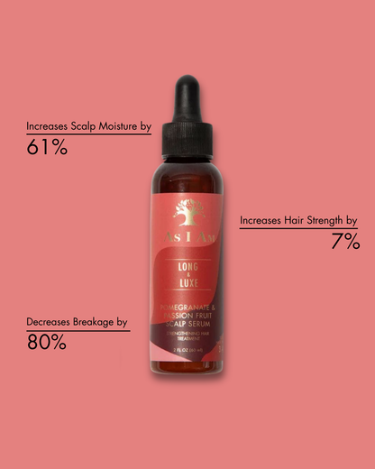 Bouteille de sérum capillaire avec texte sur fond rose