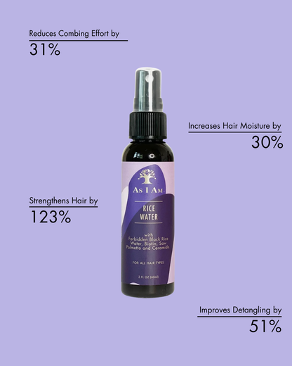 Bouteille d'eau de riz As I Am avec texte sur fond violet