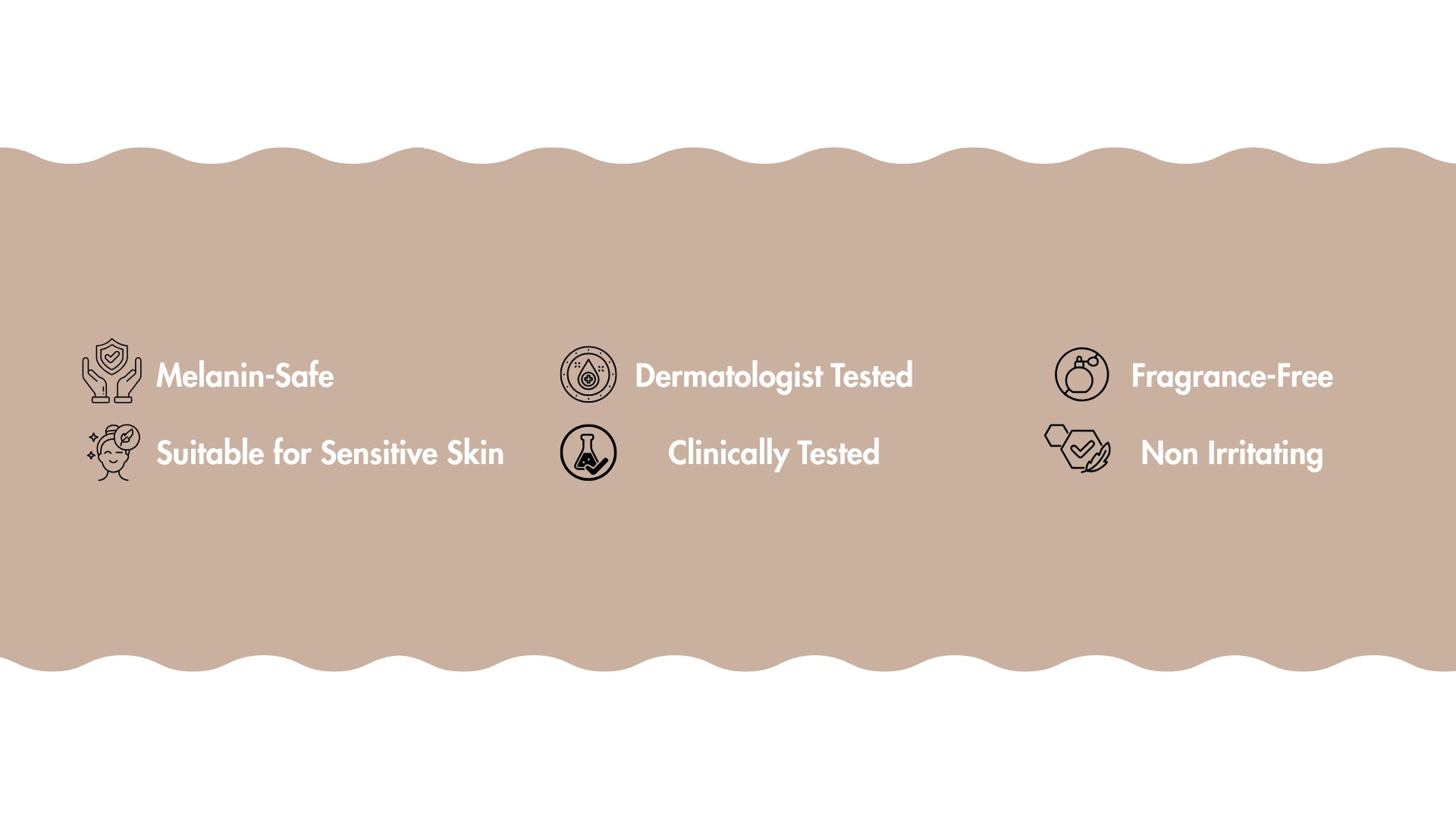 Étiquette de produit avec icônes de sécurité et d'adéquation sur fond beige