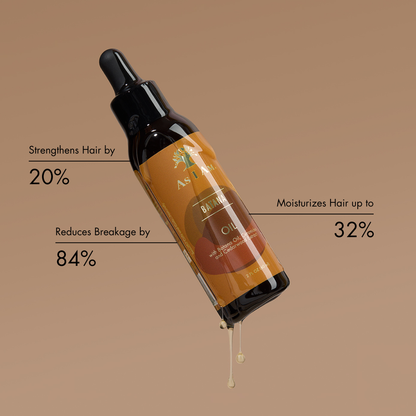 Flacon compte-gouttes pour huile capillaire avec texte sur fond marron