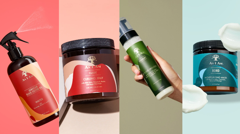 Collection de produits de soins capillaires as i am sur fond multicolore